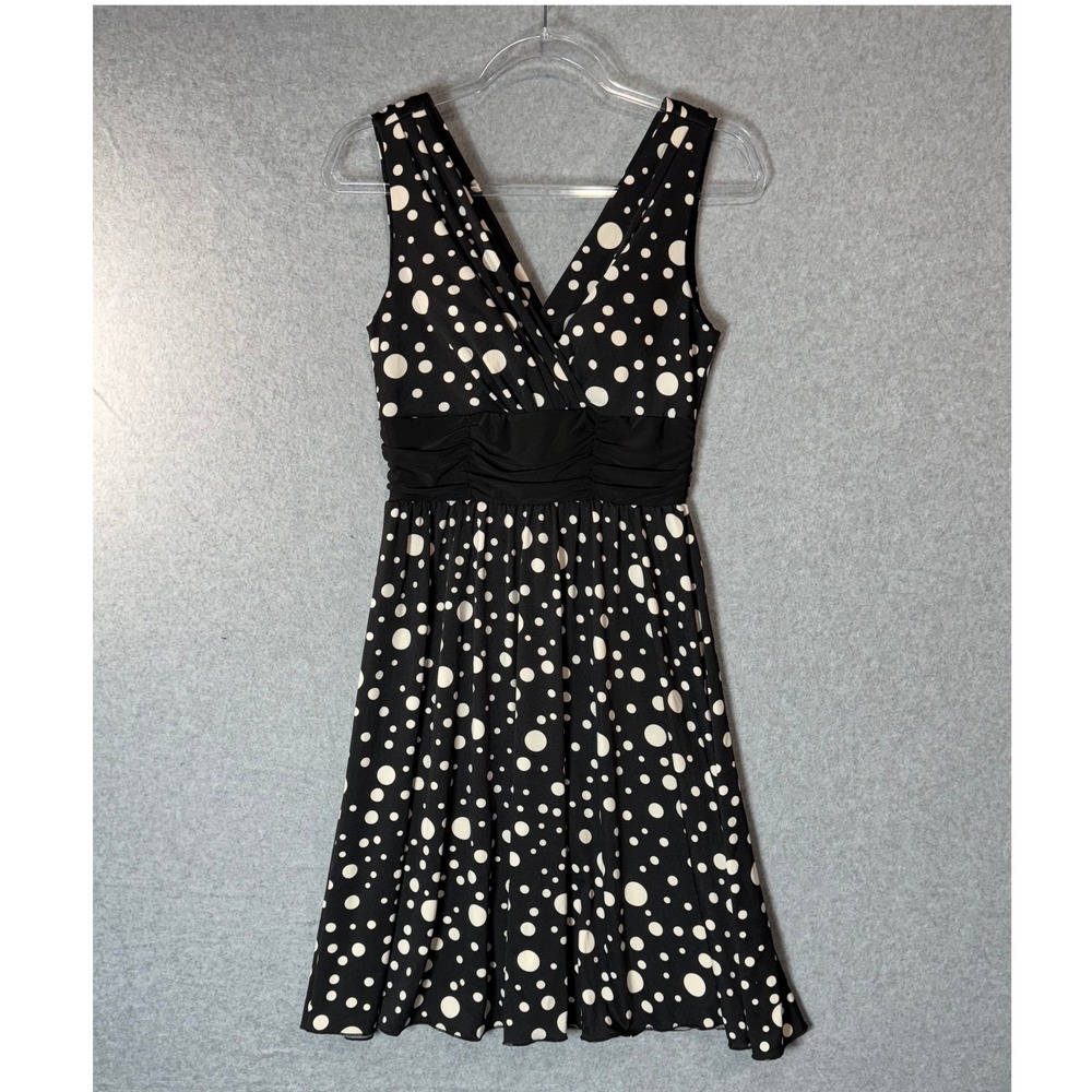 Donutz, INC Fit & Flare Dress Women's Black White Polka Dot Sweetheart‎ Neck